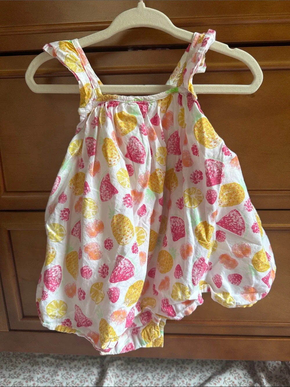Gymboree White Tank Bubble Romper dress with Pink & Yellow Citrus Print